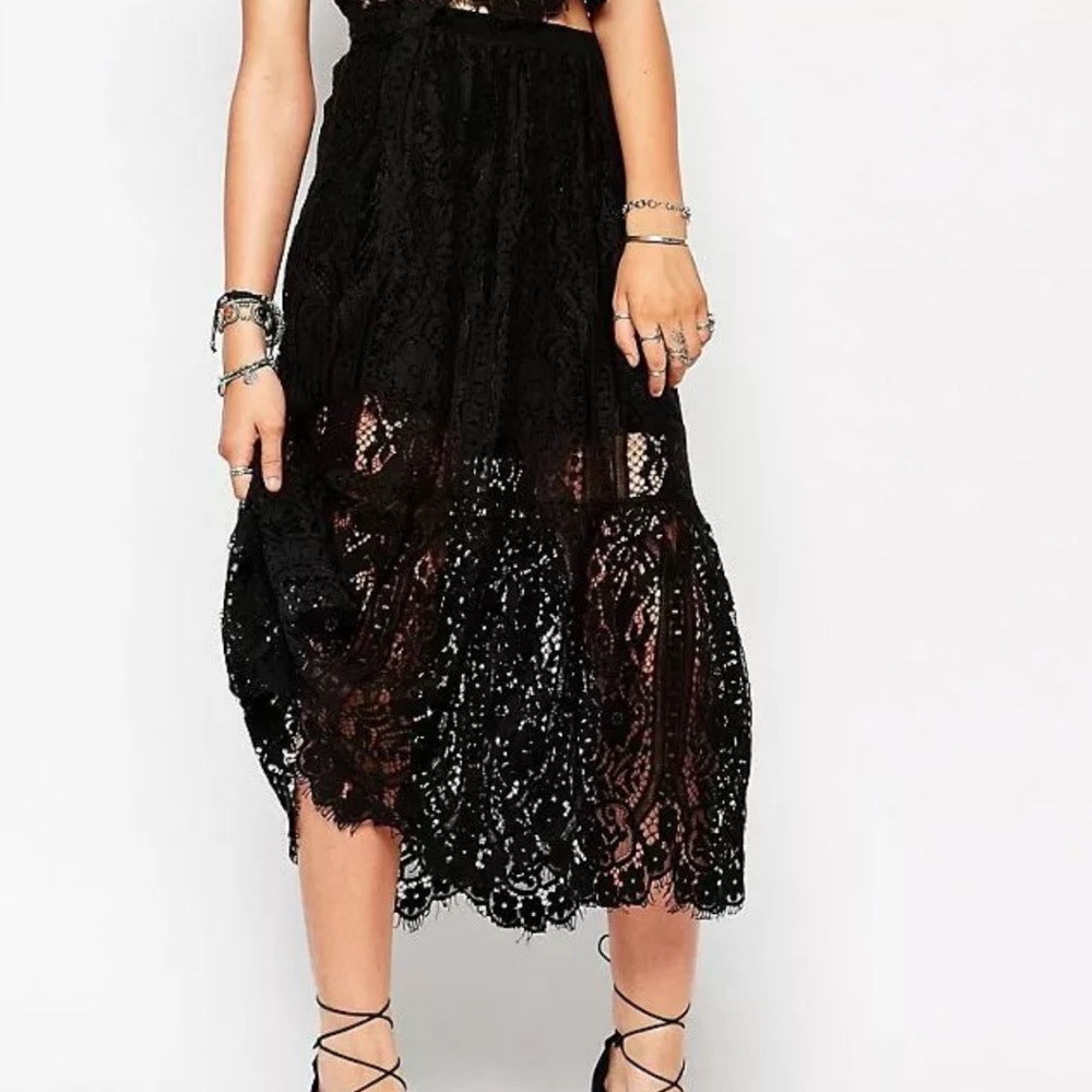 Free People Black Angel Rays Eyelit Lace Skirt
